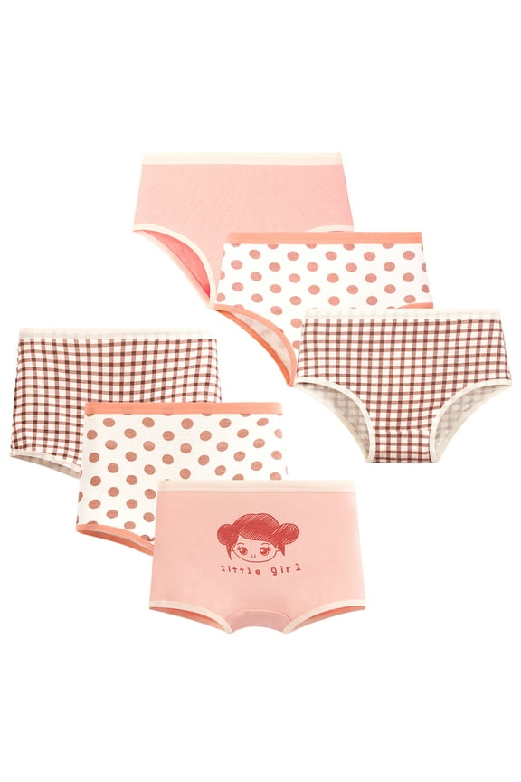 Girls' Triangle and Boxer Briefs, 6 Pairs of Pink Cotton Briefs for Girls Aged 2-12 Years Old