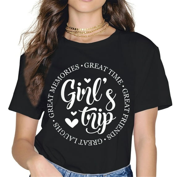 Girls Trip 2023 Graphics Vacation T-Shirt Travel Casual Tops Gift Women Party Crew Neck Shirts Tee Black XX-Large