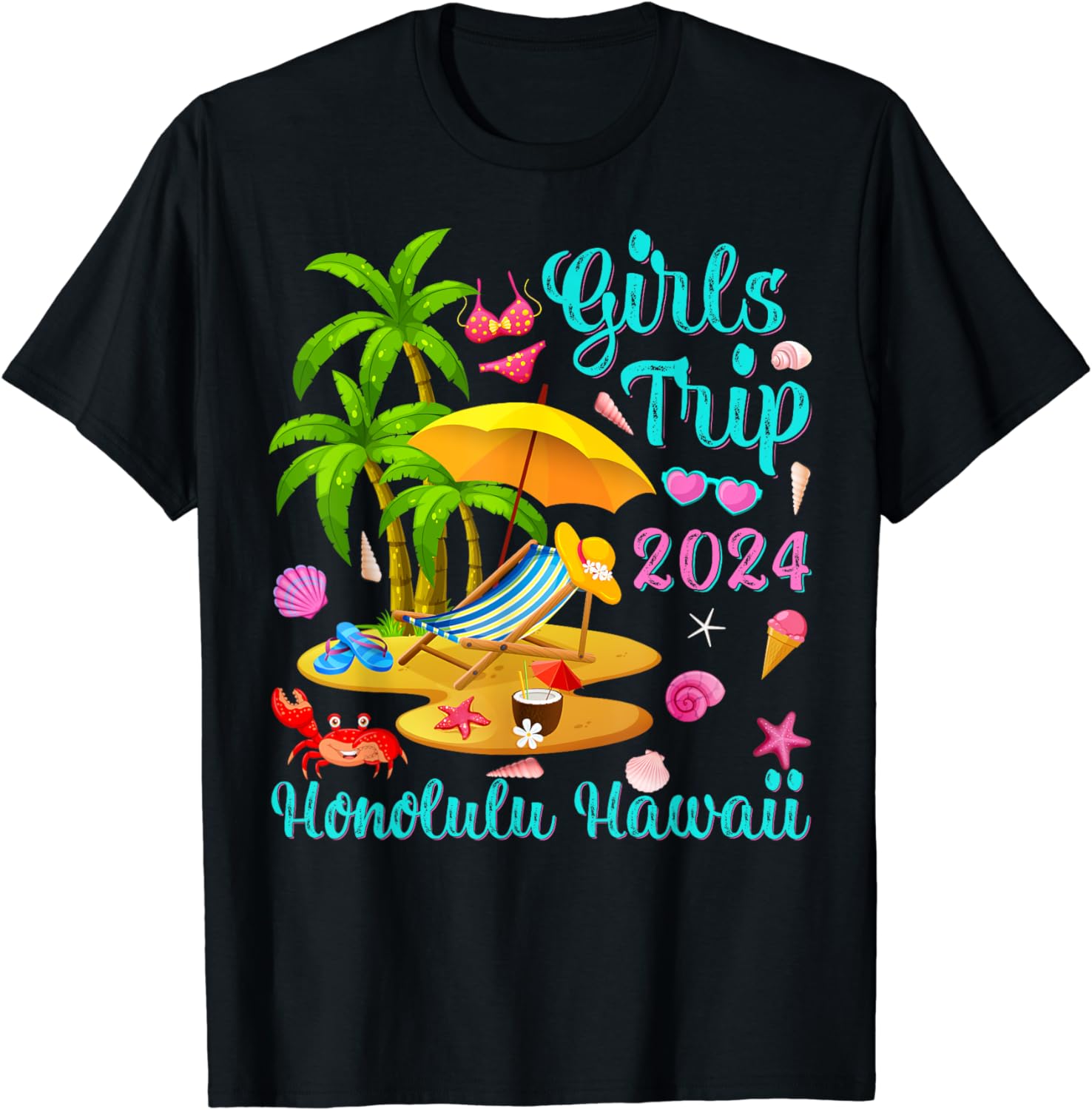 Girls Trip 2024 Palm Tree Sunset Honolulu Hawaii Beach Cotton TShirt