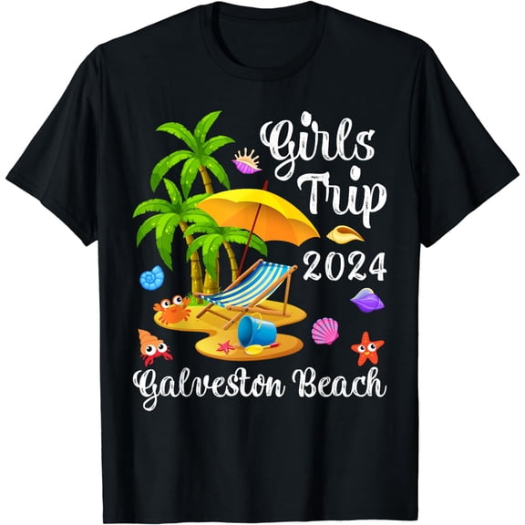 Girls Trip 2024 Palm Tree Sunset Texas Galveston Beach T-Shirt