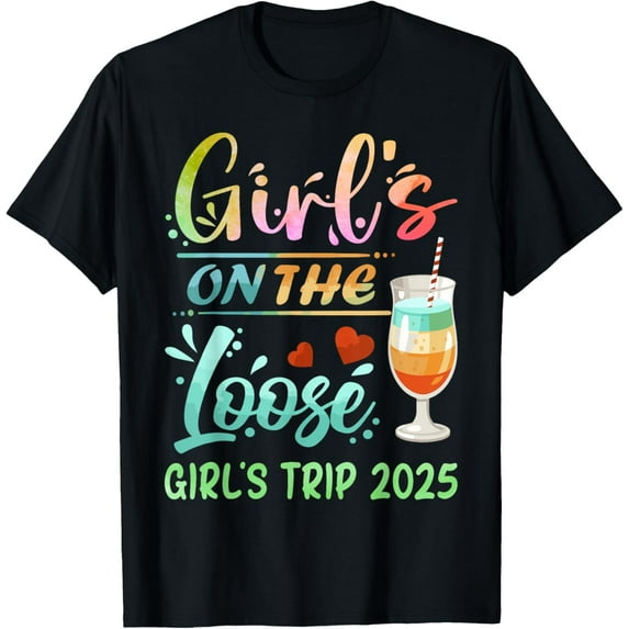 Girls Trip 2025 Black V-Neck T-Shirt for Girls, Small