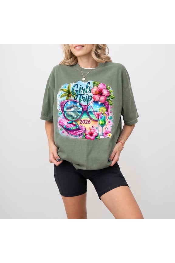 Girls Trip 2026 Tropical Vacation Shirt, Cruise Beach Getaway Graphic Tee, Summer Travel Squad Matching Shirt Comfort Colors Unisex Cotton T-Shirt, Size S-3XL
