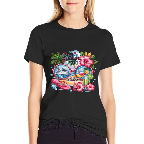 Girls Trip 2026 Women’s Cotton Short Sleeve T-Shirt HD Graphic Print Casual Crew Neck Tee XL