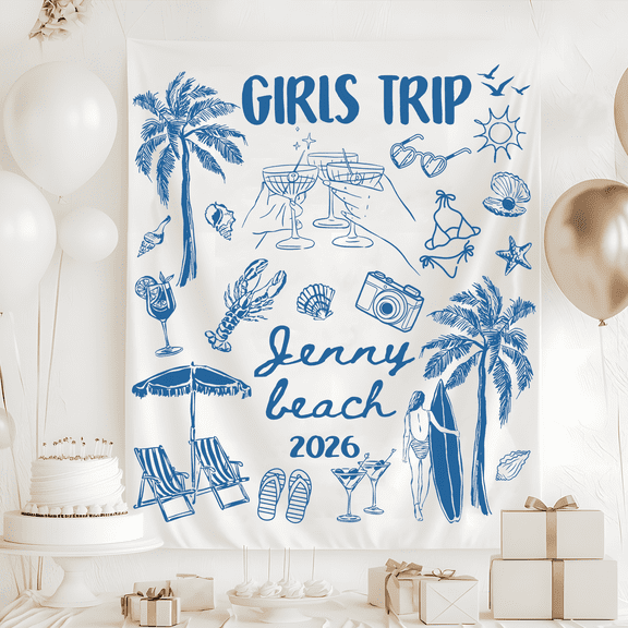 BASNITU Wall Tapestry, Girls Trip Vacation Beach Theme, Custom Banner