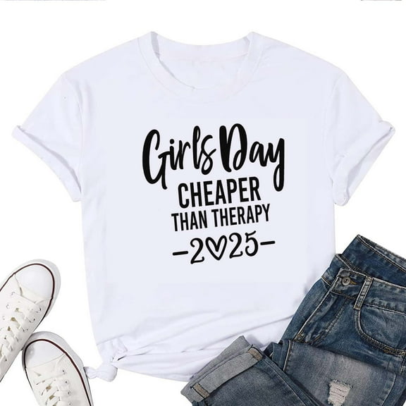 Girls Trip Cheaper Than Therapy 2025 T-Shirt for Women – V-Neck Summer Vacation Graphic Tee, Travel Casual Top