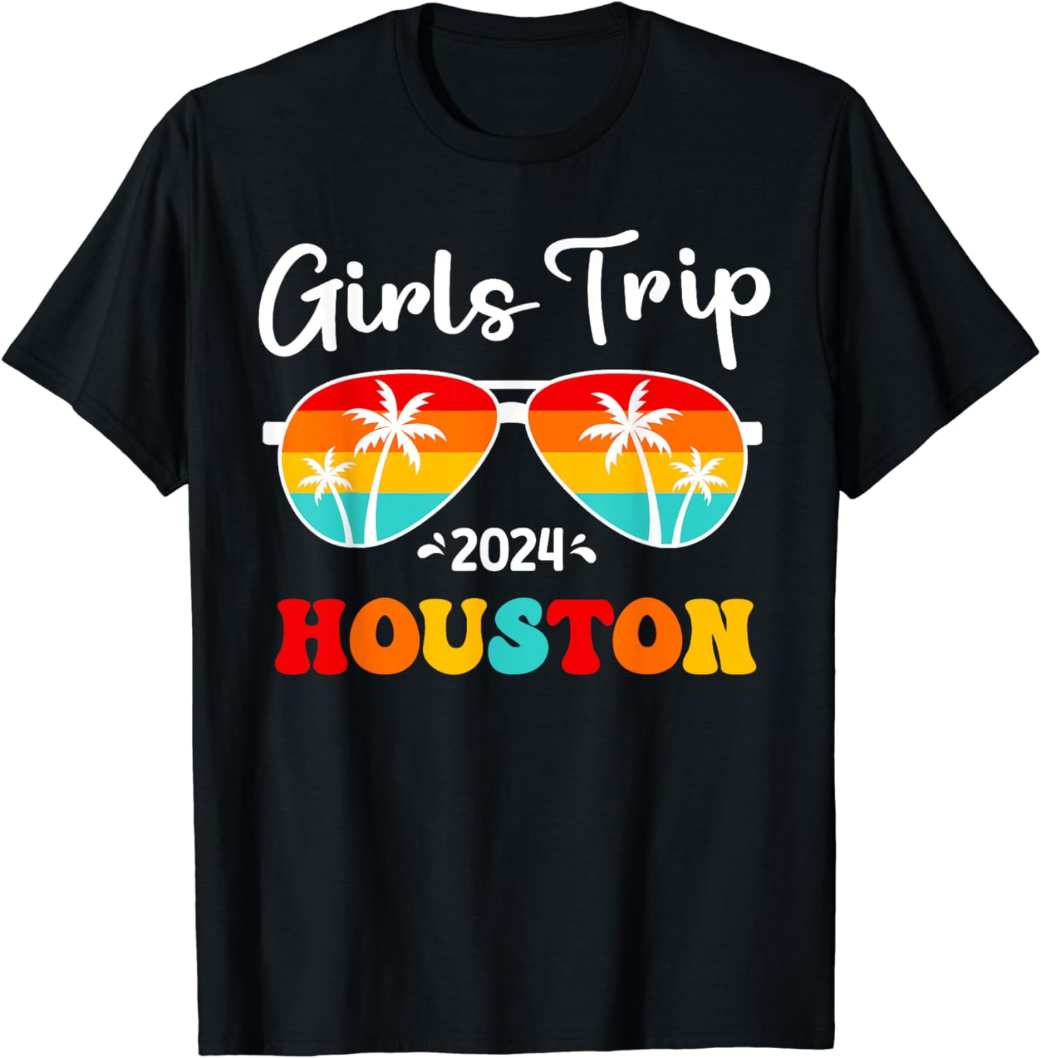 Girls Trip Houston 2024 Girls Weekend Birthday Squad groovy Cotton T