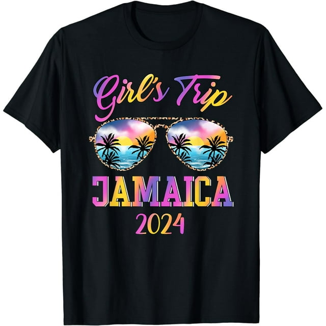 Girls Trip Jamaica 2024 Leopard Sunglasses Beach Vacation Cotton T