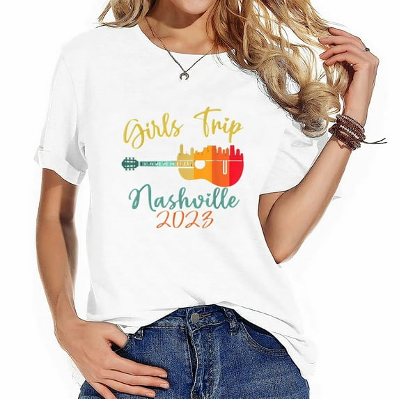 Girls Trip Nashville 2023 Guitar Guitarist Weekend Stylish Womens Graphic Tee Shirts, Short Sleeve Top with Printed Design