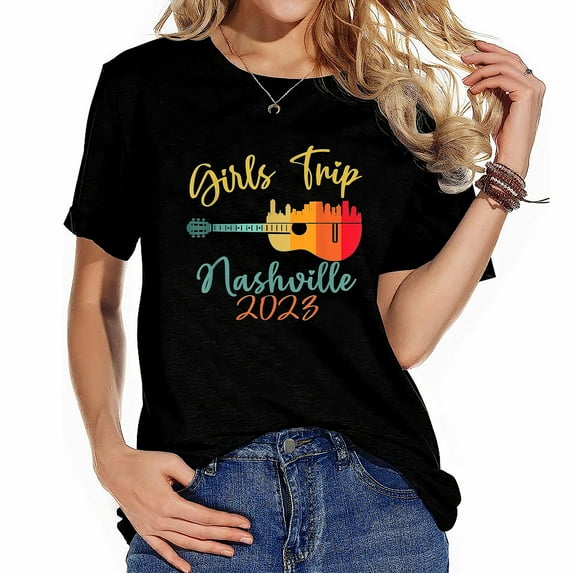 Girls Trip Nashville 2023 Guitar Guitarist Weekend Stylish Womens Graphic Tee Shirts, Short Sleeve Top with Printed Design
