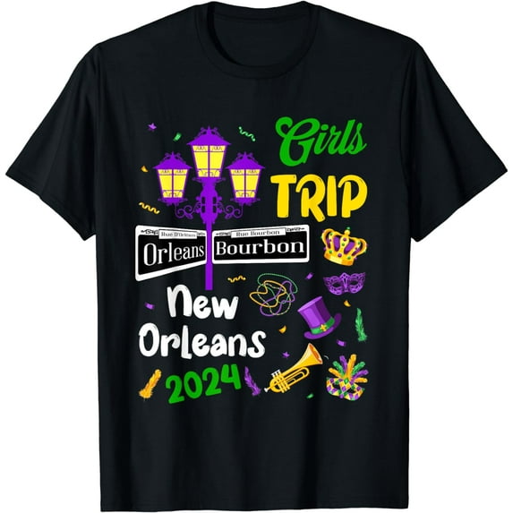 Girls Trip New Orleans 2024 Mardi Gras Mask Friends Vacation T-Shirt