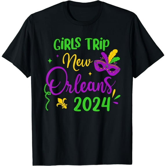 Girls Trip New Orleans 2024 Mardi Gras Mask Friends Vacation T-Shirt