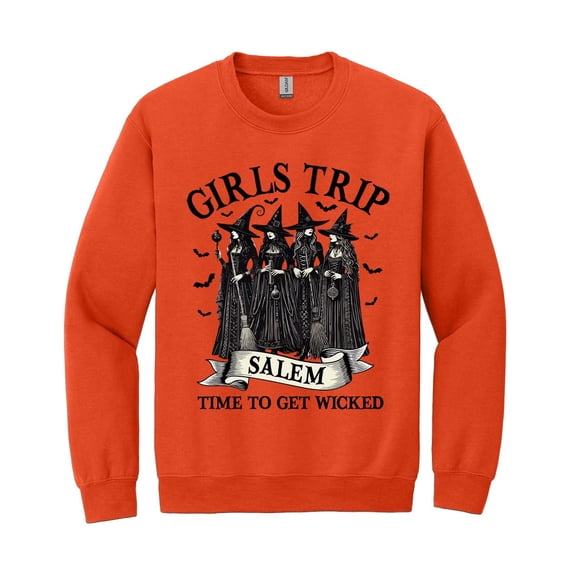 Girls Trip Salem Sweatshirt, Retro Salem Massachusetts Halloween Witch Graphic Pullover