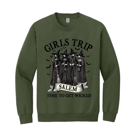 Girls Trip Salem Sweatshirt, Retro Salem Massachusetts Halloween Witch Graphic Pullover