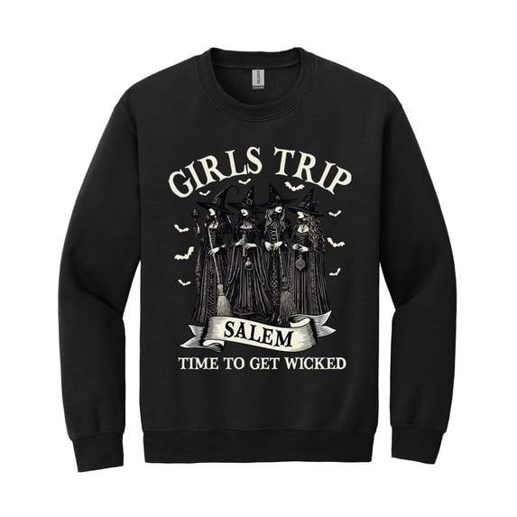 Girls Trip Salem Sweatshirt, Retro Salem Massachusetts Halloween Witch Graphic Pullover