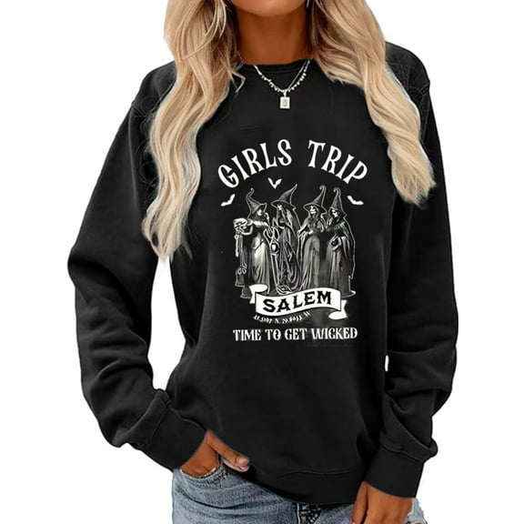 Girls Trip Salem Sweatshirt for Women Witches Vintage Salem Witch Shirts Time To Get Wicked Pullover