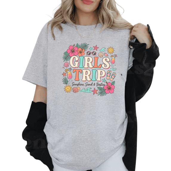Girls Trip T Shirt Summer Beach Vacation Graphic Tee Women’s Travel Tshirt Sunshine Sand Besties Bachelorette Party Unisex Tee
