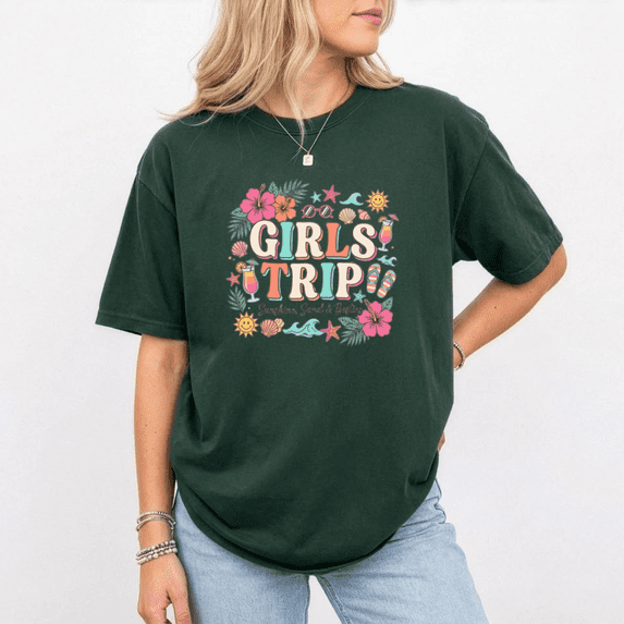 Girls Trip T Shirt Summer Beach Vacation Graphic Tee Women’s Travel Tshirt Sunshine Sand Besties Bachelorette Party Unisex Tee