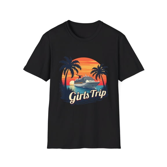 Girls Trip Tropical Sunset Cruise Adventure with Palm Trees T-Shirt