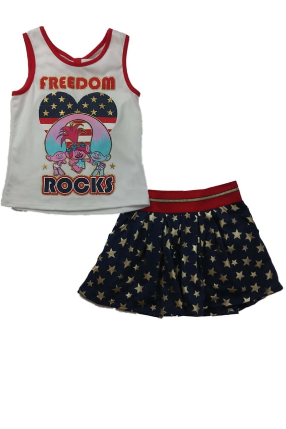 Girls Trolls Freedom Rocks Princess Poppy Satin & Chenille Patriotic Outfit