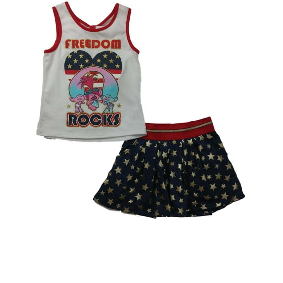 Girls Trolls Freedom Rocks Princess Poppy Satin & Chenille Patriotic Outfit