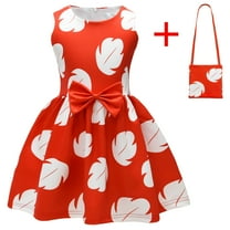 Girls Tropical Red Leaf Hawaiian Dress Costume Party Outfit for Halloween, Ages 4-9