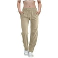 thumbnail image 1 of Girls Trousers for Fall Linen Pants for Girls Drawstring High Waisted Casual Pull on Straight Leg Trousers with Pockets Girls Softball Pants Khaki 160, 1 of 7
