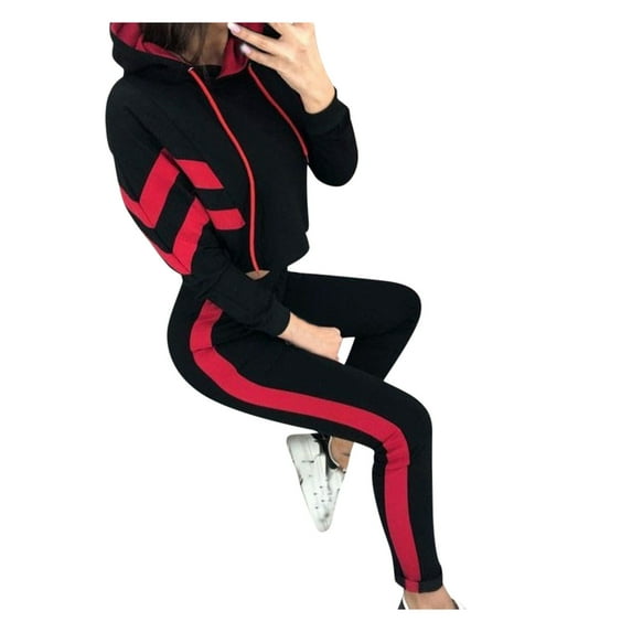 Girls Trousers Ladies Fashion Hooded Long Sleeve Color Block Sportswear Casual Suit Set