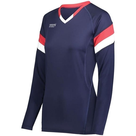 Girls Truhit Tri-Color Long Sleeve Volleyball Jersey, White & Black & Graphite - Large