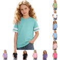 thumbnail image 1 of Girls Tshirt Crew Neck Short Sleeve Shirts Casual Base Girls School Clothes 4-5 Years, 1 of 4