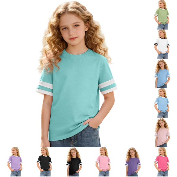 Girls Tshirt Crew Neck Short Sleeve Shirts Casual Base Girls School Clothes 4-5 Years