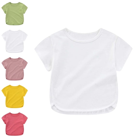 Girls Tshirt Short Sleeve Crew Neck White T Shirts for Toddler Oversized Girls School Uniform Shirts 18-24 Months