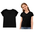 thumbnail image 1 of Girls Tshirt V Neck Short Sleeve Black Shirt Girls Basic Plain 11-12 Years Girl Clothes, 1 of 5