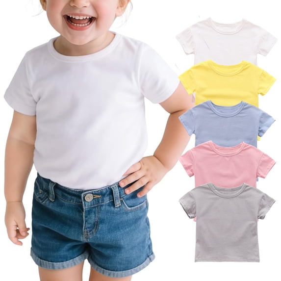Girls Tshirts Baby Kids Lightweight Short Sleeve Solid Cotton T Shirt Top Girls Tops Yellow 5-6 Years