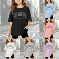 thumbnail image 1 of Girls Tshirts Children Alphabet Graphic Tee Short Sleeve Round Neck Loose Top Girls Tops Light Blue 9-10 Years, 1 of 7