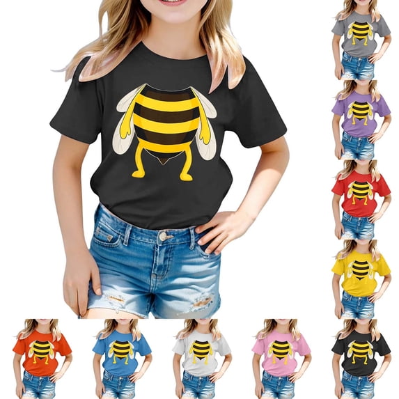 Girls Tshirts Children Honey Bee Graphic Tee Short Sleeve Loose Fit Top Girls' Tops Pink 2-3 Years