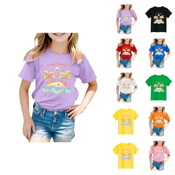 Girls Tshirts Clothes for Girls Boys Girls' Island Print Casual T Shirt Fashion Kids' Comfort Fit Top for Beach & Daily Wear Tropical Vacation Vibes