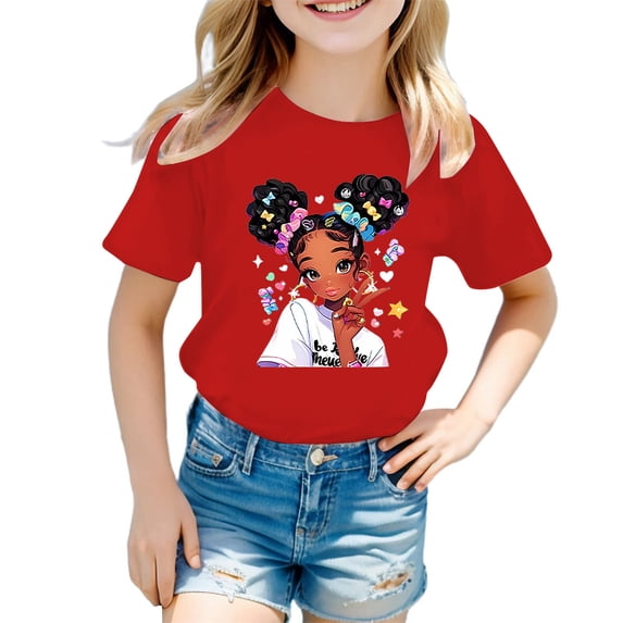 Girls Tshirts Cute Round Neck Short Sleeve Summer Leisure Casual Tops