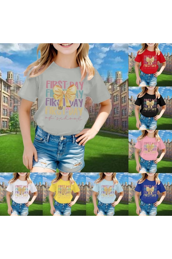 Girls Tshirts Everyday Basic Tee Short Sleeve Round Neck Machine Washable Girls Tops Black 3-4 Years