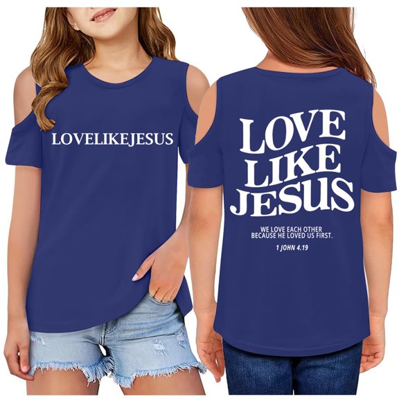 Girls Tshirts Graphic Letter Print Short Sleeve Tshirts Cut-Out Design Crewneck Tee Tops Girls Summer Clothes Size 4-5 Years