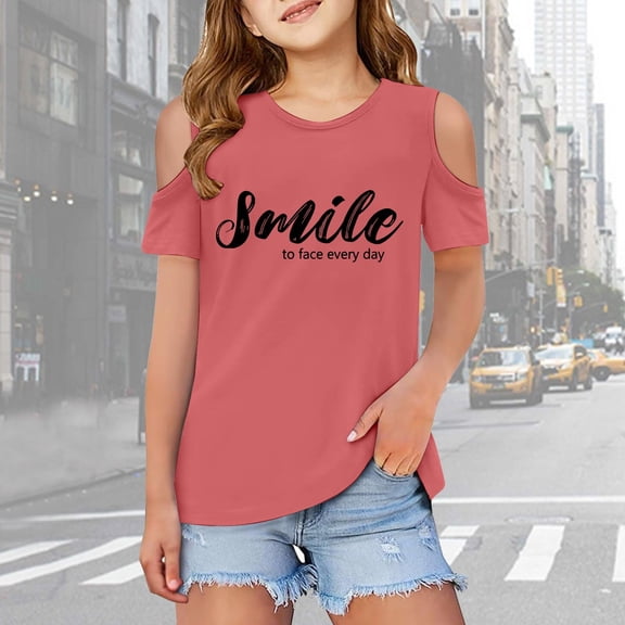 Girls Tshirts Graphic Short Sleeve Tshirts Cut-Out Design Casual Crewneck Basic Tees Clothes for Girls 7-8 Years