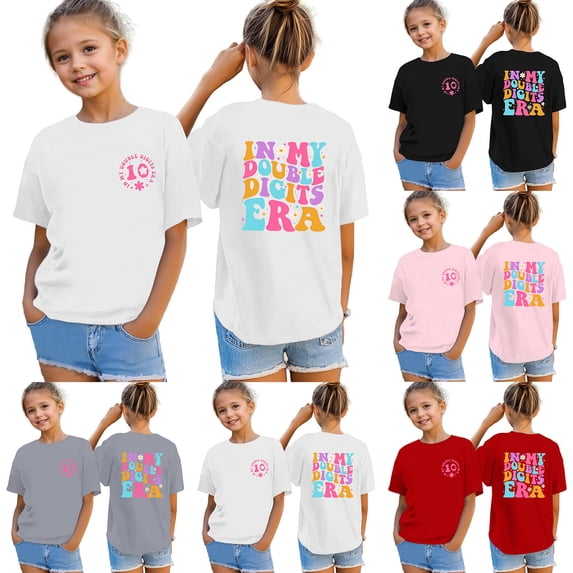 Girls Tshirts In My Double Digits 10Th Birthday Girl Short Sleeve Graphic Tee Top Girls Tops Red 5-6 Years