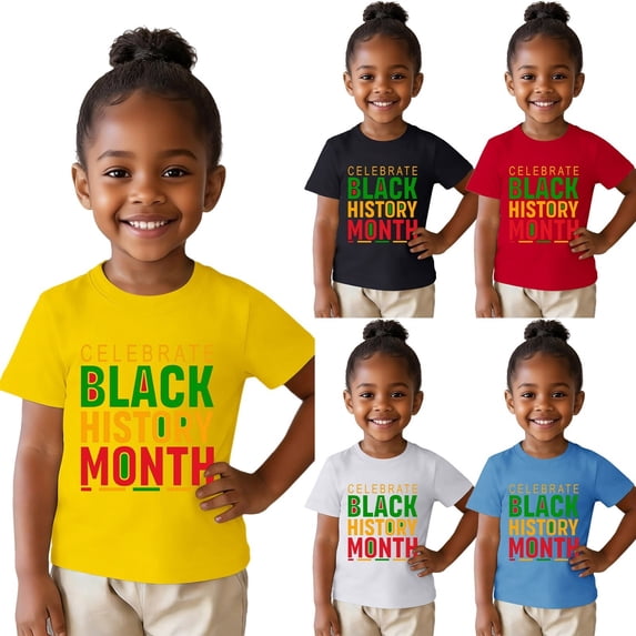 Girls Tshirts Kids Inspirational Black History Print Short Sleeve Crewneck Top Girls Tops Sky Blue 4-5 Years