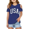 thumbnail image 1 of Girls Tshirts Kids Letter Printed Short Sleeve Tshirts Cut-Out Design Fashion Tops Tees Cute Tops for Girls 7-8 Years, 1 of 6