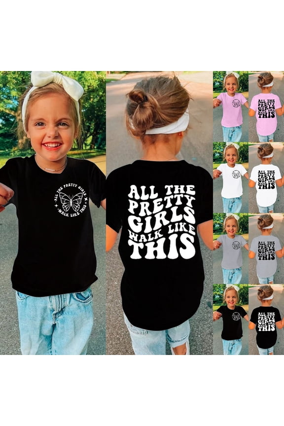 Girls Tshirts Kids Mama's Mini Letter Print Short Sleeve Cotton Tee Top Girls Tops Black 3-4 Years