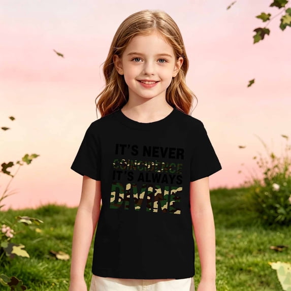 Girls Tshirts Letter Print Short Sleeve Crew Neck Tee for Casual Wear Girls Tops Black 1 Years-2 Years