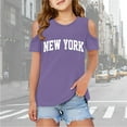 thumbnail image 1 of Girls Tshirts Kids Letter Printed Short Sleeve Shirts Shoulder Cut-Out Casual Crewneck Basic Tees Girls Shirts Size 7-8 Years, 1 of 5