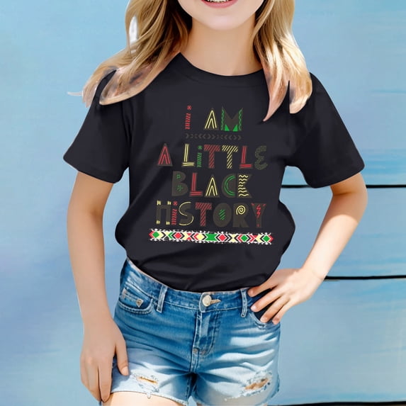 Girls Tshirts Lightweight Graphic Print Crew Neck Short Sleeve Tee for Casual Wear Girls' Tops Tees Blouses Black 2 Years-3 Years