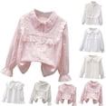 thumbnail image 1 of Girls Tshirts Long Sleeve Ruffled Button Down Party Blouse School Top Girls' Tops Beige2 9-10 Years, 1 of 4
