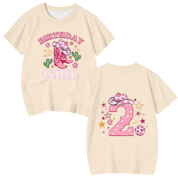 Girls Tshirts Loose Fit Basic Style Letter Print Crew Neck Short Sleeve Tee for Daily Wear Girls' Tops Tees Blouses Beige 1 Years-2 Years