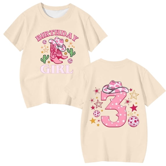 Girls Tshirts Loose Fit Letter Print Basic Crew Neck Short Sleeve Tee for Everyday Wear Girls' Tops Tees Blouses Beige 1 Years-2 Years